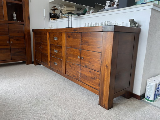 Set Of Walnut Sideboard And Two Cabinets