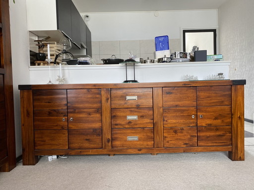 Set Of Walnut Sideboard And Two Cabinets