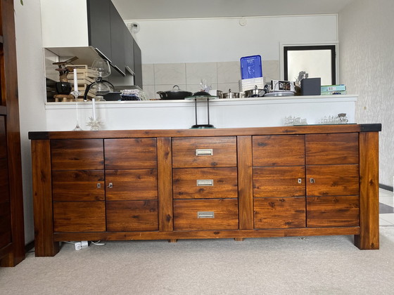 Image 1 of Set Of Walnut Sideboard And Two Cabinets