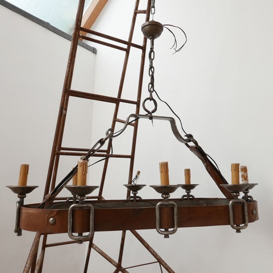 Image 1 of Vintage leather chandelier, France 1950s
