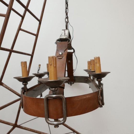Image 1 of Vintage leather chandelier, France 1950s