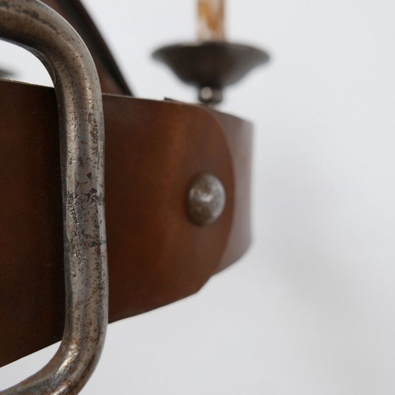 Image 1 of Vintage leather chandelier, France 1950s