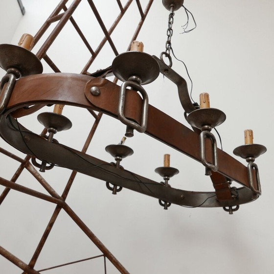 Image 1 of Vintage leather chandelier, France 1950s