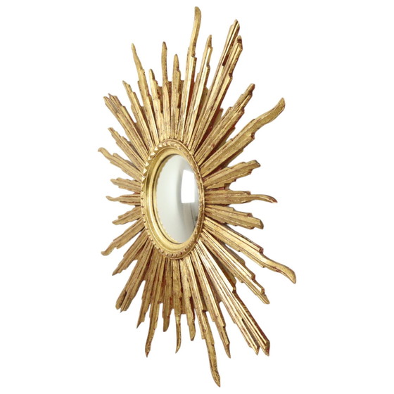 Image 1 of Large Gold Leaf Wooden Sun Mirror