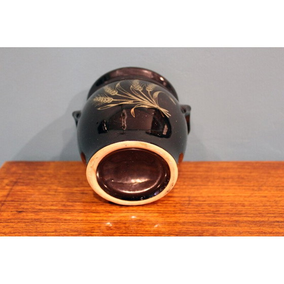 Image 1 of Vaso contenitore vintage laccato nero con decorazioni in oro, Francia 1970