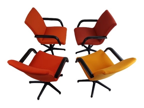 Image 1 of Artifort 'michigan' office chairs orange shades 4 pieces wool