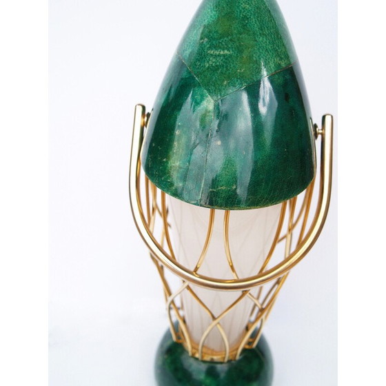 Image 1 of Green vintage lamp in wood and brass by Aldo Tura, 1960