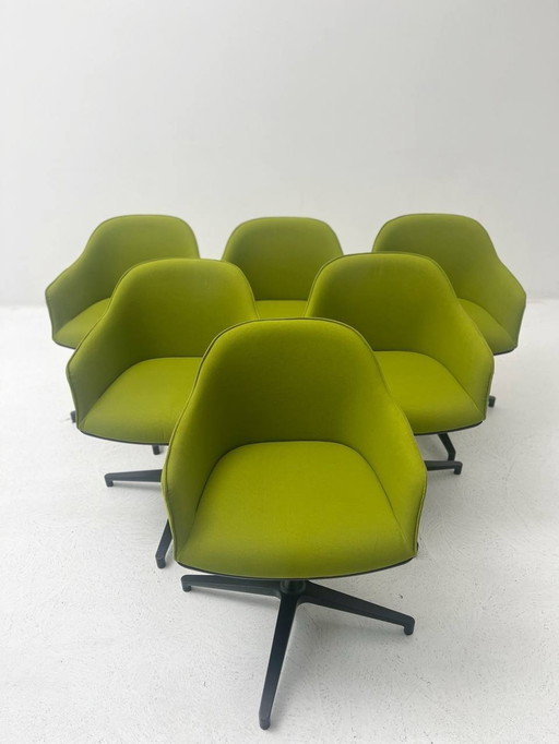 Set of 6 green Vitra Softshell Chair, four-star base 2010