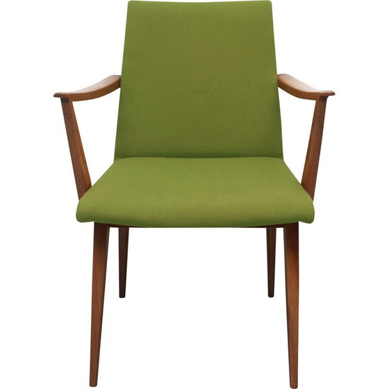 Image 1 of Vintage armchair in cherrywood and green fabric, 1950s