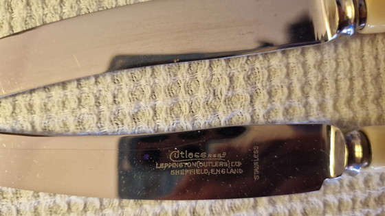 Image 1 of 6x Vintage Sheffield Fruit Knives With Bone Handle