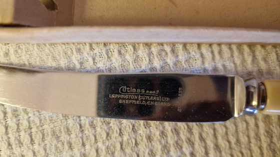 Image 1 of 6x Vintage Sheffield Fruit Knives With Bone Handle