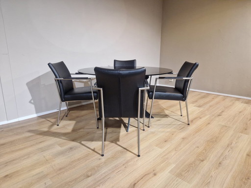 Xaros Dining Set Design dining table with 4 Xaros Dining Chairs black leather