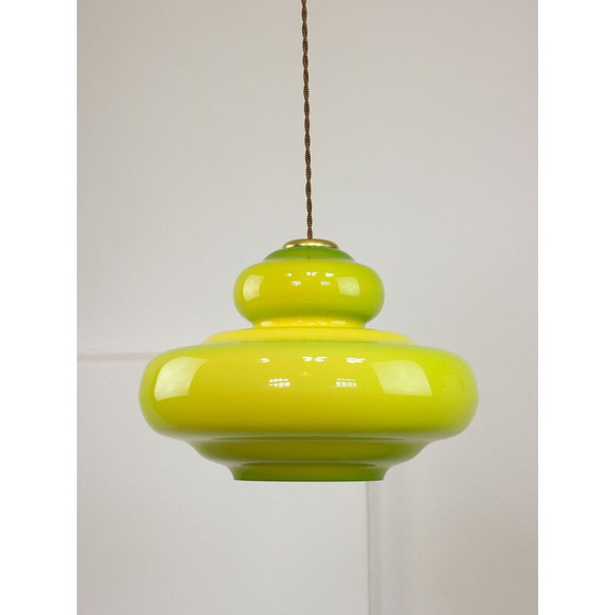 Image 1 of Vintage pendant lamp in green glass and brass, Italy
