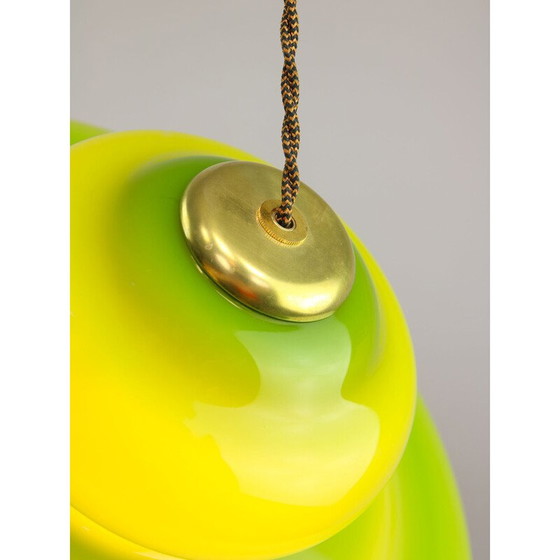 Image 1 of Vintage pendant lamp in green glass and brass, Italy