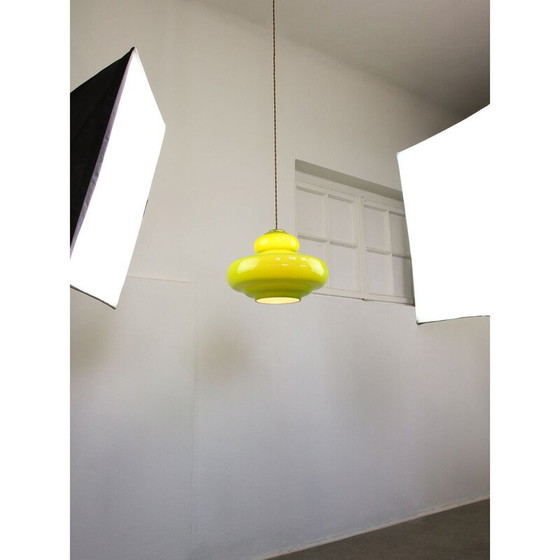Image 1 of Vintage pendant lamp in green glass and brass, Italy