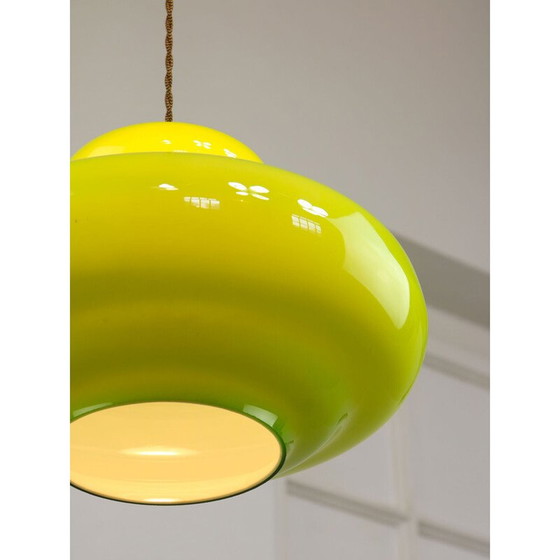 Image 1 of Vintage pendant lamp in green glass and brass, Italy