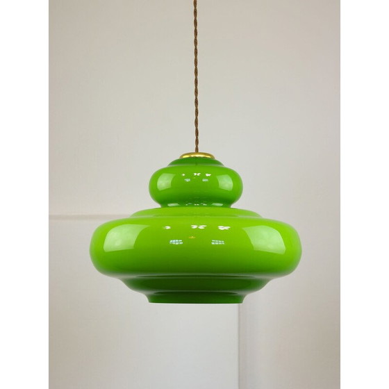Image 1 of Vintage pendant lamp in green glass and brass, Italy