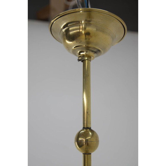 Image 1 of Art Deco vintage brass and glass pendant lamp, 1930s