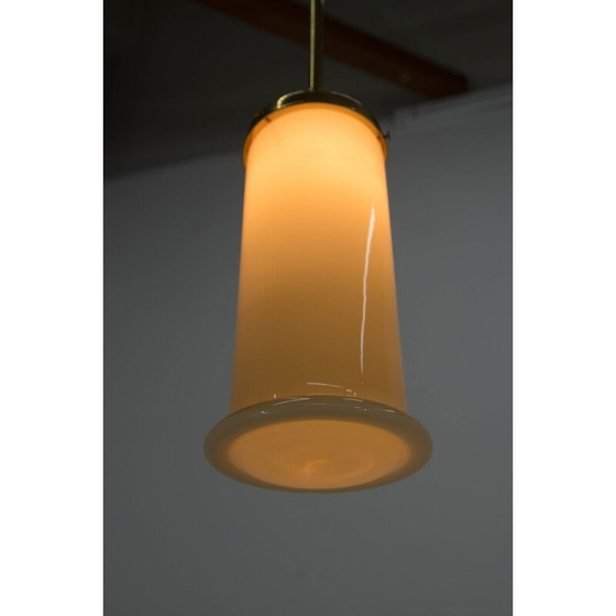 Image 1 of Art Deco vintage brass and glass pendant lamp, 1930s