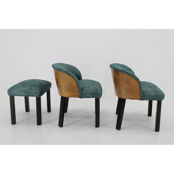 Image 1 of Pair of vintage chairs with stool, Italy 1940