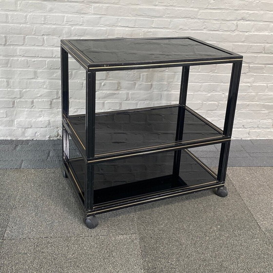 Image 1 of Vintage black aluminum table on castors by Pierre Vandel