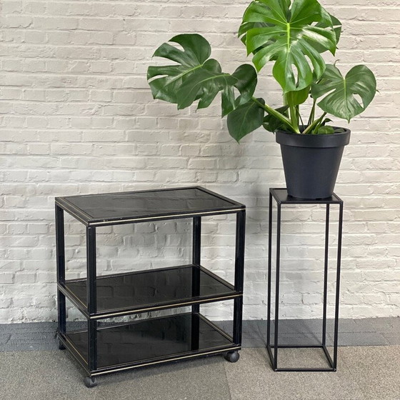 Image 1 of Vintage black aluminum table on castors by Pierre Vandel