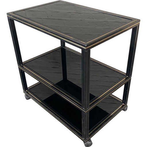 Vintage black aluminum table on castors by Pierre Vandel