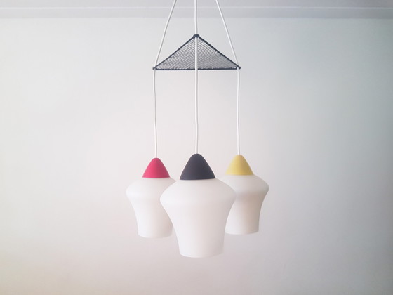 Image 1 of Vintage 1950s Pendant Lamp In Opaline Glass And Metal