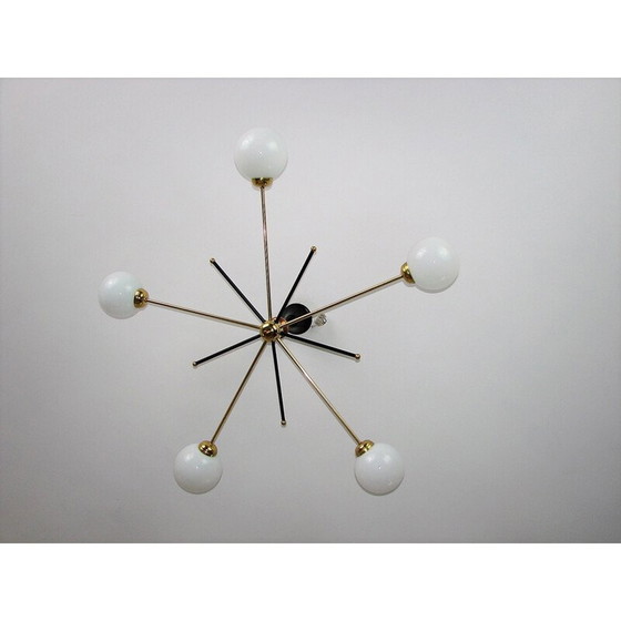 Image 1 of Lampadario vintage Stilnovo in ottone e vetro, anni '60