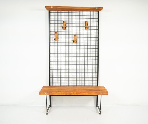 Mid-Century Entryway Bench With Coat Rack, Italy, 1960S