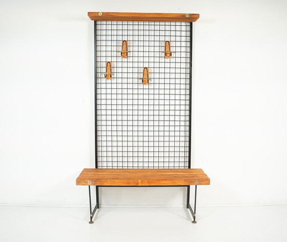 Image 1 of Mid-Century Entryway Bench With Coat Rack, Italy, 1960S