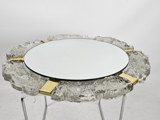 Image 1 of Miroir Hillebrand avec bord en verre et laiton avec rétro-éclairage