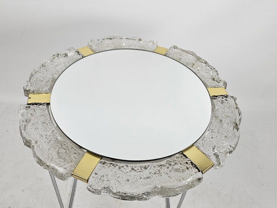 Image 1 of Miroir Hillebrand avec bord en verre et laiton avec rétro-éclairage