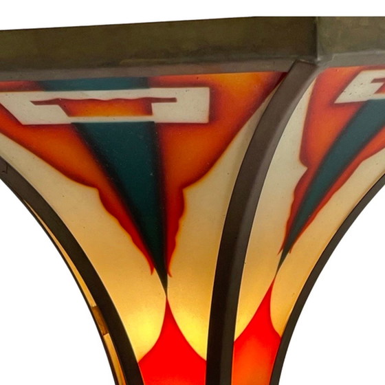 Image 1 of Art Deco / Amsterdam School - Stained glass wall sconce - Bronze frame - Multiple in stock