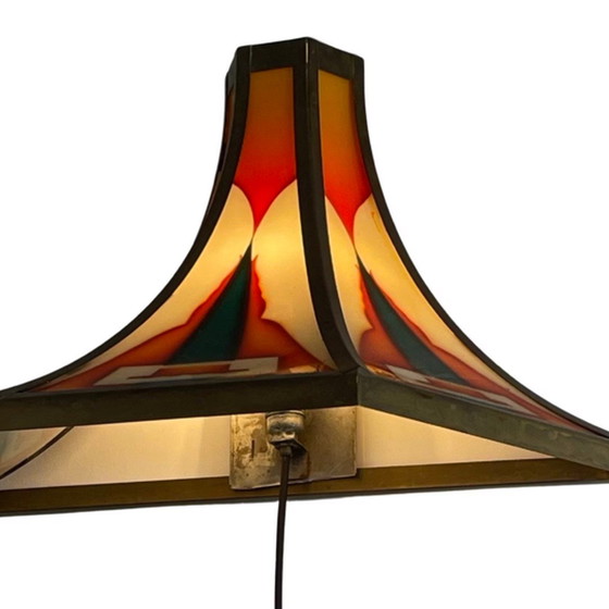 Image 1 of Art Deco / Amsterdam School - Stained glass wall sconce - Bronze frame - Multiple in stock