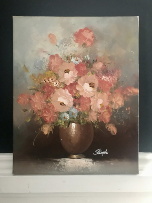 Oil On Canvas Bouquet De Fleurs