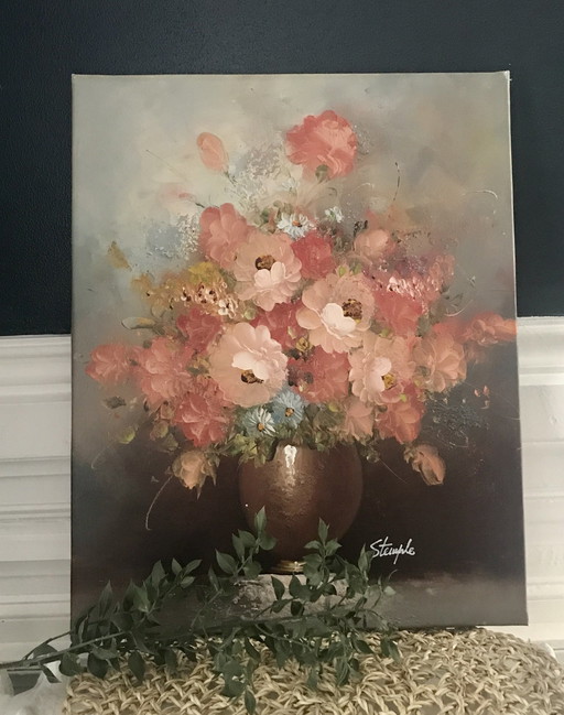 Oil On Canvas Bouquet De Fleurs