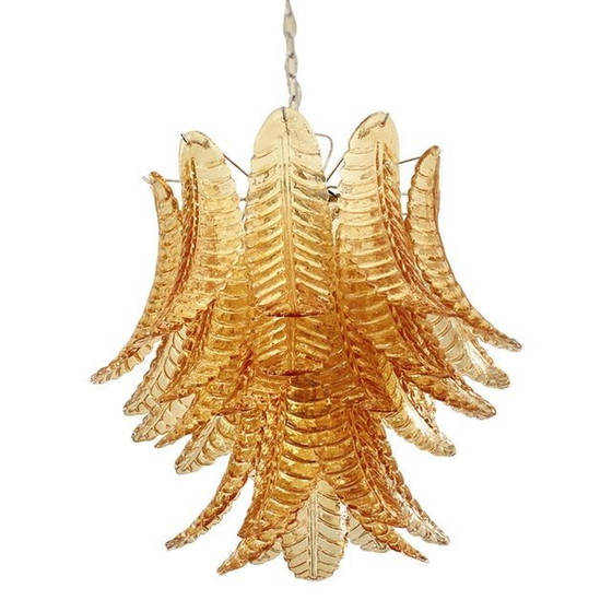 Image 1 of Contemporary Italian Amber “Felci” Murano Glass Chandelier