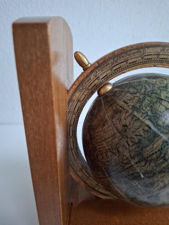 Image 1 of Pair of Wooden Bookends Globe World Globe