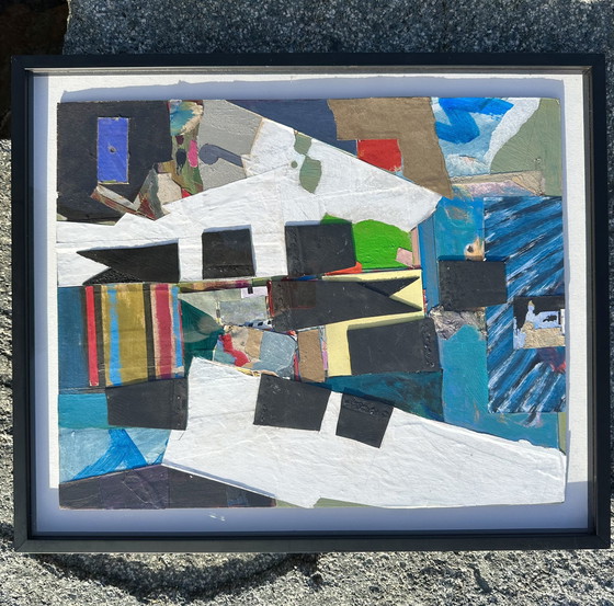 Image 1 of Vintage painting with abstract expressionist collage, 1960