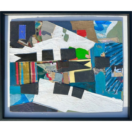 Image 1 of Vintage painting with abstract expressionist collage, 1960