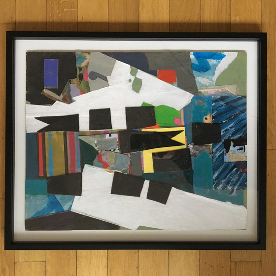 Image 1 of Vintage painting with abstract expressionist collage, 1960