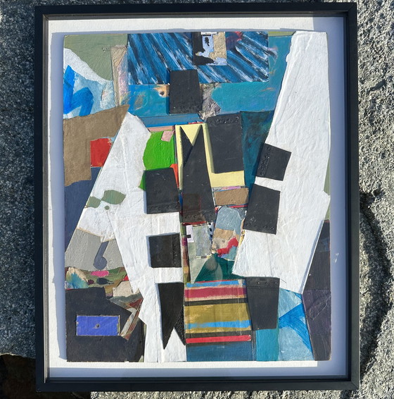 Image 1 of Vintage painting with abstract expressionist collage, 1960