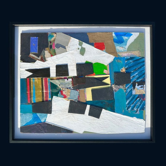 Image 1 of Vintage painting with abstract expressionist collage, 1960