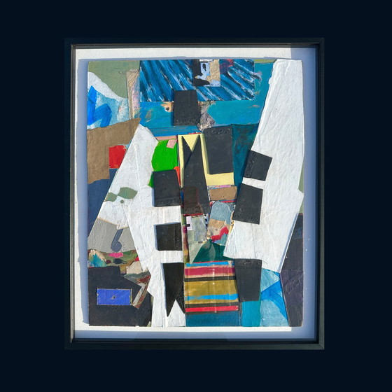 Image 1 of Vintage painting with abstract expressionist collage, 1960
