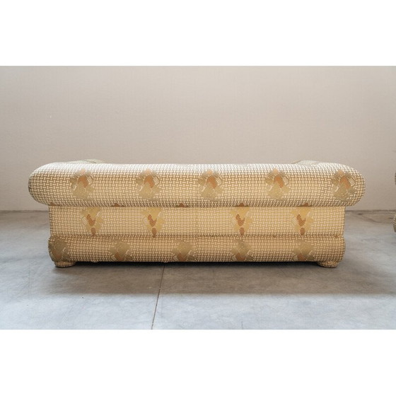 Image 1 of Vintage living room set in wood and silk by Tommaso Barbi, Italy 1970