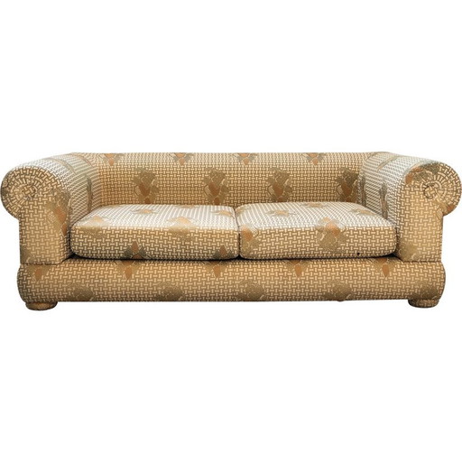 Vintage living room set in wood and silk by Tommaso Barbi, Italy 1970