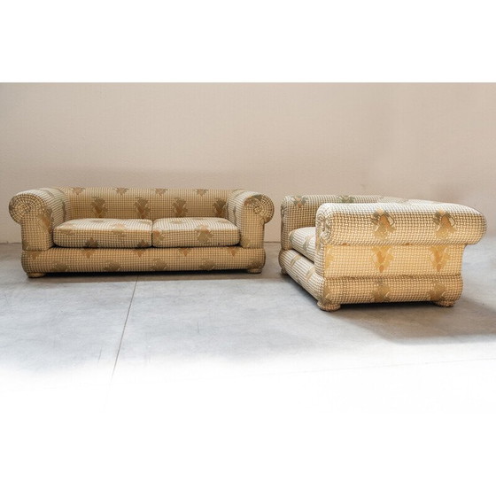 Image 1 of Vintage living room set in wood and silk by Tommaso Barbi, Italy 1970