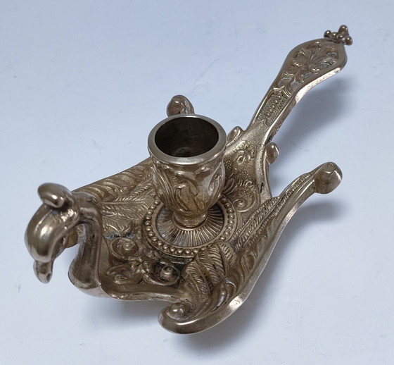 Image 1 of Tre portacandele vintage in ottone massiccio a forma di pavone