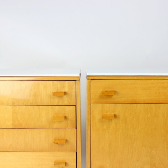 Image 1 of Midcentury Bedside Tables With White Glass Top, Novy Domov, Czechoslovakia 1960S